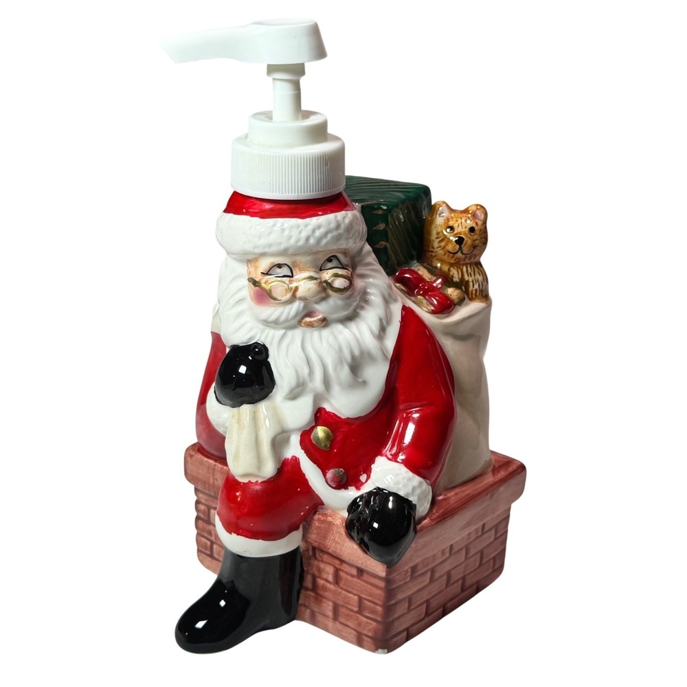 Santa Claus Chimney Ceramic Soap Dispenser Christmas Cat Bunny Gifts 7.25in